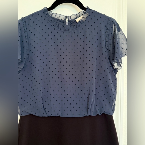 LOFT Black and Blue Swiss Dot Knee Length Dress - Picture 3 of 5